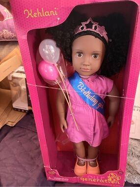 Kelani Birthday Doll in Pink Dress with Blue Sash